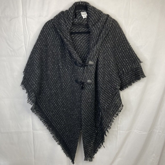 Sonoma poncho shawl Toggle Womens one size black gray knit fringe boho  nwt - Picture 8 of 10